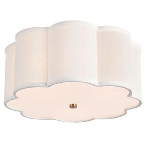 Flower-Shaped Flush Mount Ceiling Light With White Fabric Shade & Acrylic Cover